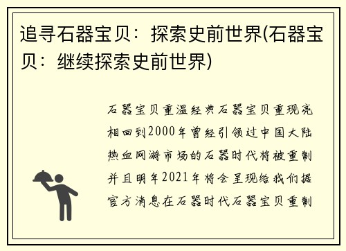 追寻石器宝贝：探索史前世界(石器宝贝：继续探索史前世界)